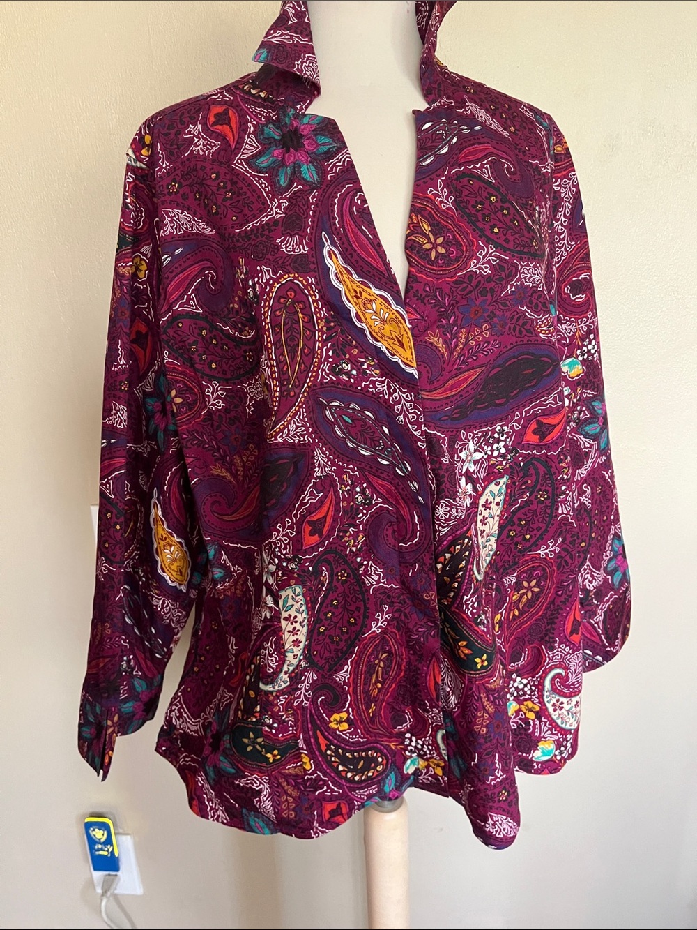 Women’s Paisley Button-Up Blouse — Burgundy
